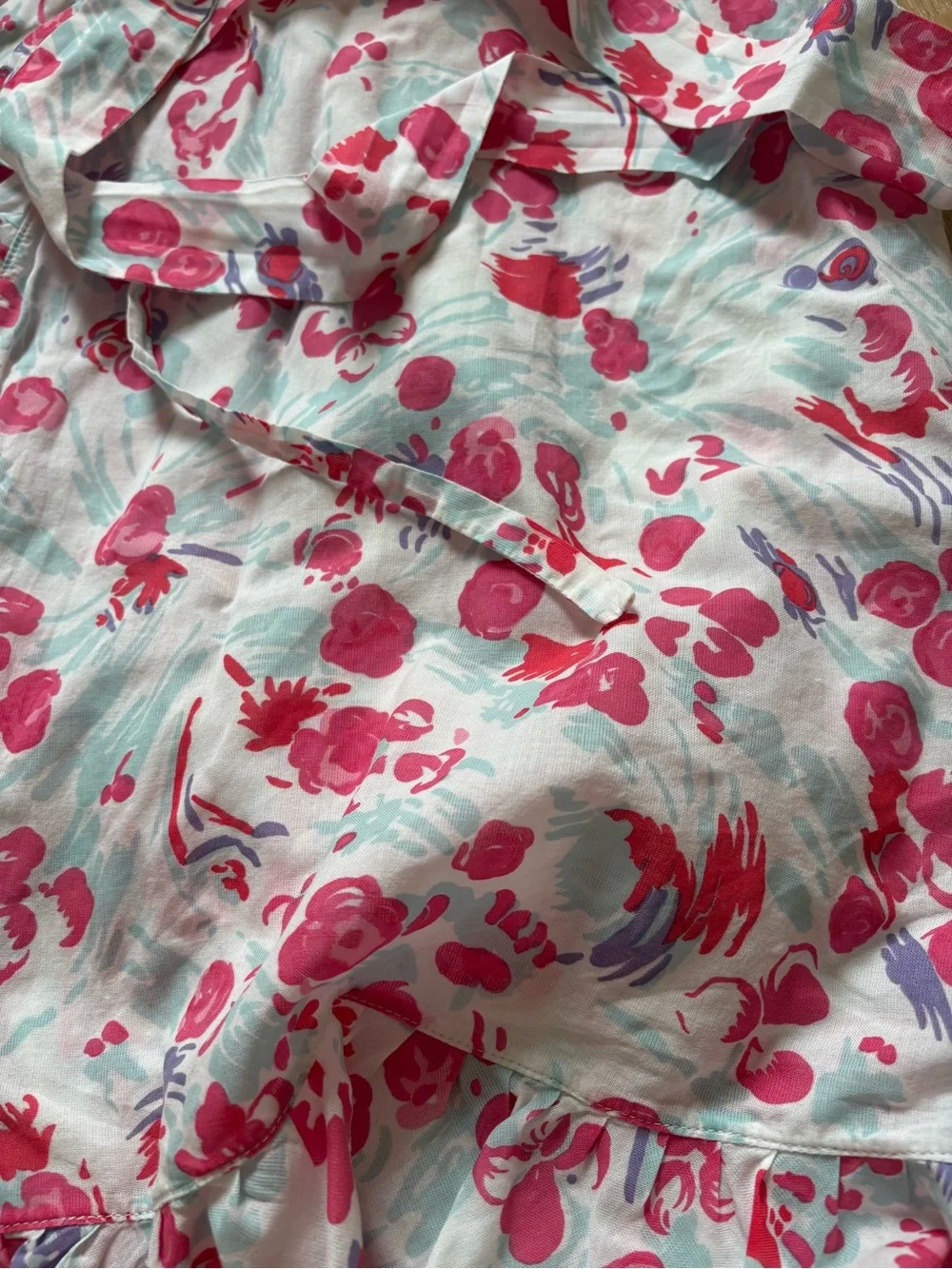 D Porthault Floral Ruffle Wrap Robe in White and Pink S